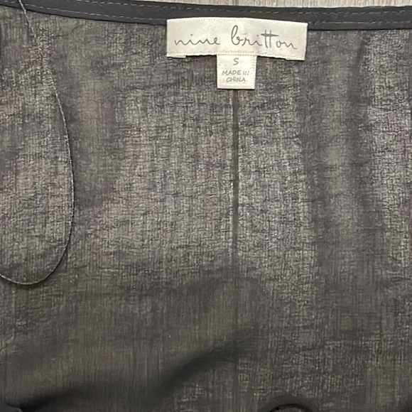 nine britton sheer black long puff sleeve scoop neck smocked peasant blouse-S - Picture 8 of 9